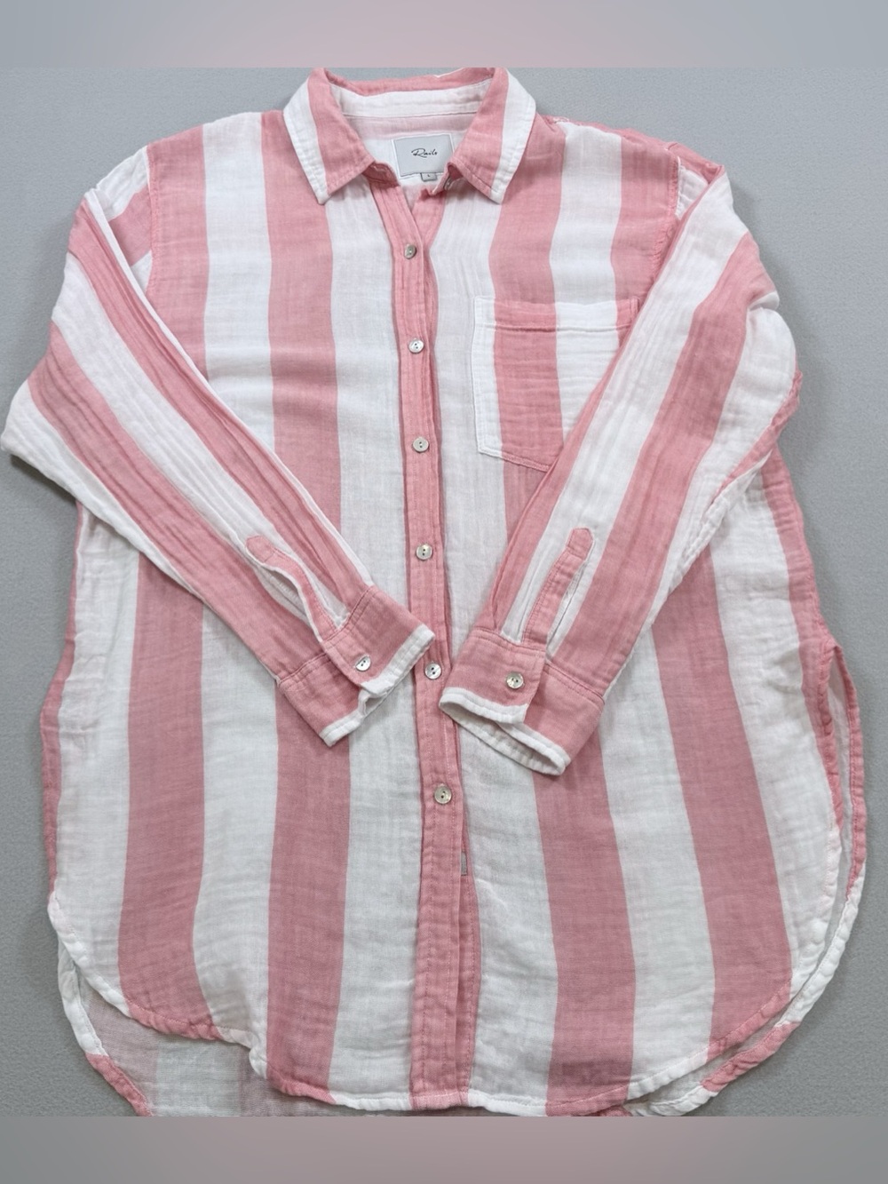 Rails Striped Gauze Button-Up Shirt Pink & White Size Large